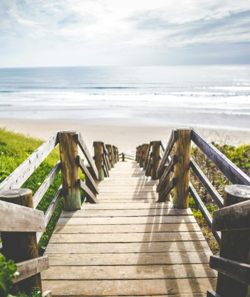 brown wooden walkway near beach during daytime